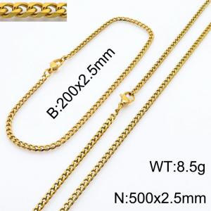 Simple and personalized 200 × 2.5mm&500 ×  2.5mm stainless steel multi face grinding chain charm gold set - KS216080-Z