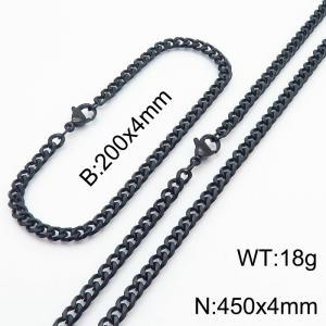 Wholesale Simple Jewelry Set 4mm Wide Cuban Chain 18k Black Plated Stainless Steel Bracelet Necklace - KS216128-Z