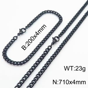 Wholesale Simple Jewelry Set 4mm Wide Cuban Chain 18k Black Plated Stainless Steel Bracelet Necklace - KS216133-Z