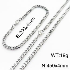 Wholesale Simple Jewelry Set 4mm Wide Cuban Chain Stainless Steel Bracelet Necklaces - KS216135-Z
