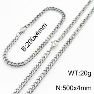 Wholesale Simple Jewelry Set 4mm Wide Cuban Chain Stainless Steel Bracelet Necklaces - KS216136-Z
