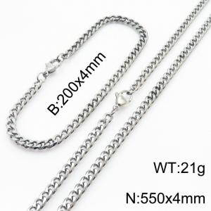 Wholesale Simple Jewelry Set 4mm Wide Cuban Chain Stainless Steel Bracelet Necklaces - KS216137-Z