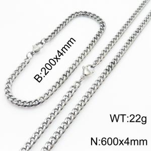 Wholesale Simple Jewelry Set 4mm Wide Cuban Chain Stainless Steel Bracelet Necklaces - KS216138-Z
