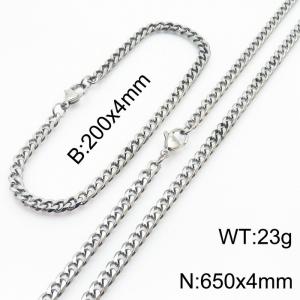 Wholesale Simple Jewelry Set 4mm Wide Cuban Chain Stainless Steel Bracelet Necklaces - KS216139-Z