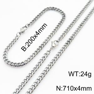 Wholesale Simple Jewelry Set 4mm Wide Cuban Chain Stainless Steel Bracelet Necklaces - KS216140-Z