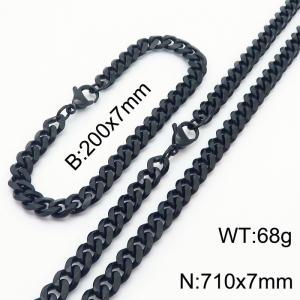 7mm Stylish and minimalist stainless steel black Cuban chain bracelet necklace jewelry set - KS216195-Z