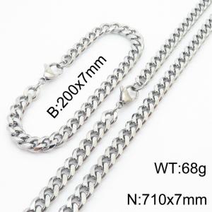 7mm Fashionable and minimalist stainless steel Cuban chain bracelet necklace jewelry set in silver - KS216203-Z