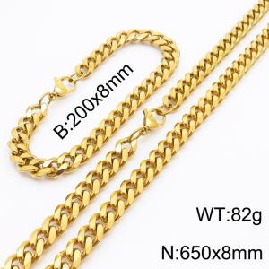 8mm Stylish and minimalist stainless steel gold Cuban chain bracelet necklace jewelry set - KS216209-Z