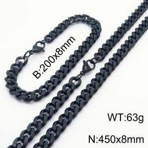 8mm Stylish and minimalist stainless steel black Cuban chain bracelet necklace jewelry set - KS216212-Z