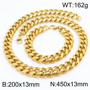 13mm Cuban Chain Stainless Steel Men's Bracelet Necklace Set Party Jewelry - KS216268-Z