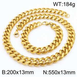 13mm Cuban Chain Stainless Steel Men's Bracelet Necklace Set Party Jewelry - KS216270-Z