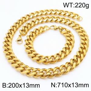 13mm Cuban Chain Stainless Steel Men's Bracelet Necklace Set Party Jewelry - KS216273-Z