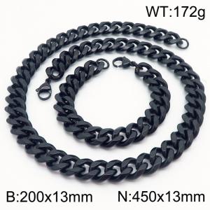 13mm Cuban Chain Stainless Steel Men's Bracelet Necklace Set Party Jewelry - KS216275-Z