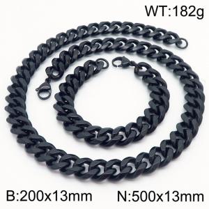 13mm Cuban Chain Stainless Steel Men's Bracelet Necklace Set Party Jewelry - KS216276-Z