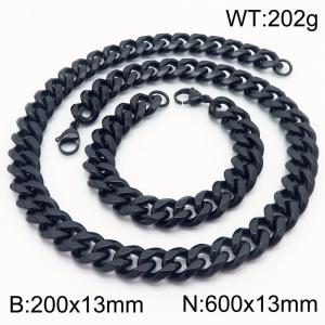 13mm Cuban Chain Stainless Steel Men's Bracelet Necklace Set Party Jewelry - KS216278-Z