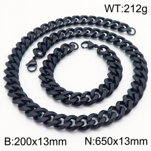 13mm Cuban Chain Stainless Steel Men's Bracelet Necklace Set Party Jewelry - KS216279-Z