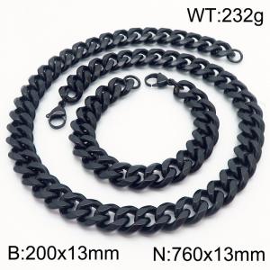13mm Cuban Chain Stainless Steel Men's Bracelet Necklace Set Party Jewelry - KS216281-Z