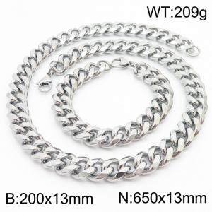 13mm Cuban Chain Stainless Steel Men's Bracelet Necklace Set Party Jewelry - KS216286-Z