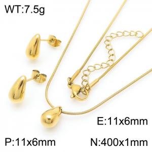 European and American fashion stainless steel snake bone chain water drop pendant temperament versatile gold necklace&earring set - KS216502-KFC