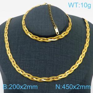 Stainless Steel Braided Herringbone Necklace Set for Women Gold - KS216611-Z