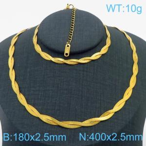 Stainless Steel Braided Herringbone Necklace for Women Gold - KS216622-Z