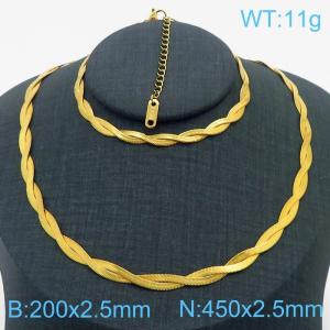Stainless Steel Braided Herringbone Necklace for Women Gold - KS216623-Z