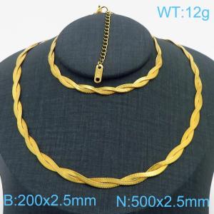 Stainless Steel Braided Herringbone Necklace for Women Gold - KS216624-Z