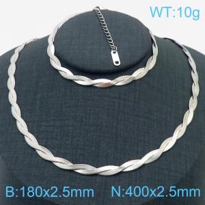 Stainless Steel Braided Herringbone Necklace for Women Silver - KS216628-Z