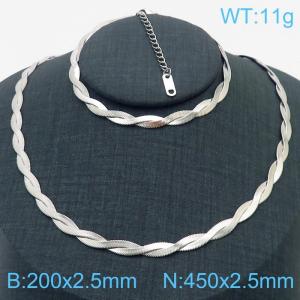 Stainless Steel Braided Herringbone Necklace for Women Silver - KS216629-Z