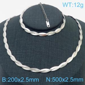 Stainless Steel Braided Herringbone Necklace for Women Silver - KS216630-Z