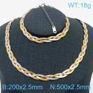 Stainless Steel Braided Herringbone Necklace Set for Women - KS216636-Z
