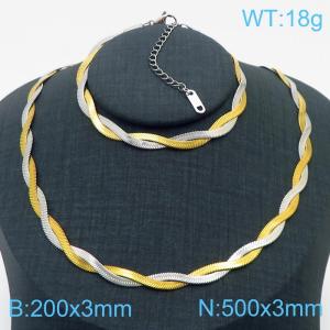 Stainless Steel Braided Herringbone Necklace Set for Women - KS216648-Z