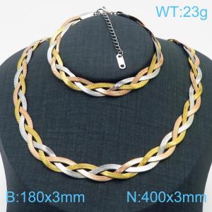 Stainless Steel Braided Herringbone Necklace Set for Women - KS216661-Z