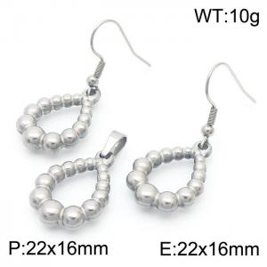 Hollow Wave Dot Water Drop shaped Stainless Steel Earrings Earhooks Titanium Steel Pendant Set - KS216665-Z