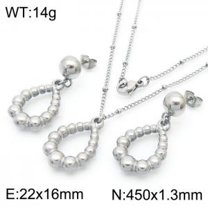 Hollow Wave Dot Water Drop shaped Stainless Steel Earrings Titanium Steel Pendant Necklace Set - KS216666-Z