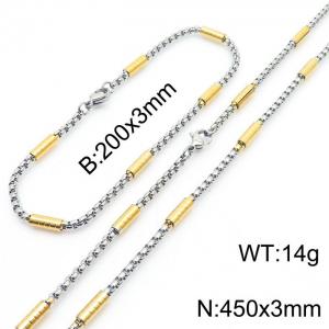 Round tube square pearl 200x3mm stainless steel bracelet 450x3mm necklace set - KS216667-Z