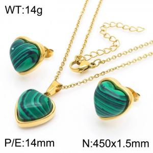 Love Peacock Stone Earrings Stainless Steel Gold 450x1.5mm Necklace Set - KS216674-Z