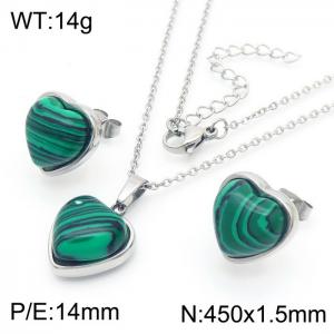Love Peacock Stone Earrings Stainless Steel 450x1.5mm Necklace Set - KS216675-Z