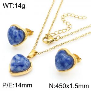 Love Blue White Stone Earrings Stainless Steel Gold 450x1.5mm Necklace Set - KS216676-Z
