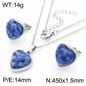 Love Blue White Stone Earrings Stainless Steel 450x1.5mm Necklace Set - KS216677-Z