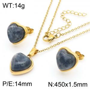 Love Ink Stone Earrings Stainless Steel Gold 450x1.5mm Necklace Set - KS216680-Z