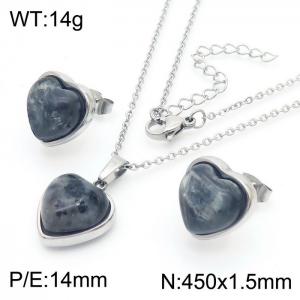 Love Ink Stone Earrings Stainless Steel 450x1.5mm Necklace Set - KS216681-Z