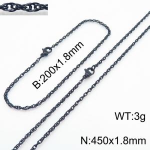 1.8mm Black Plated Link Chain Beacelet Necklace Stainless Steel Rope Chain 450mm Jewelry Set - KS216684-Z