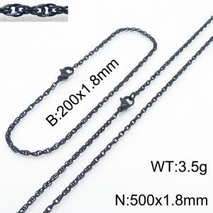1.8mm Black Plated Link Chain Beacelet Necklace Stainless Steel Rope Chain 500mm Jewelry Set - KS216685-Z