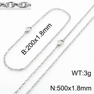 1.8mm Link Silver Chains Wholesale Beacelet Necklace Stainless Steel Rope Chain 500mm Jewelry Set - KS216692-Z