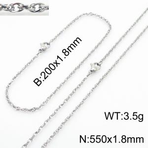 1.8mm Link Silver Chains Wholesale Beacelet Necklace Stainless Steel Rope Chain 550mm Jewelry Set - KS216693-Z