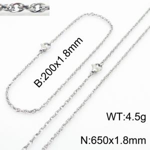 1.8mm Link Silver Chains Wholesale Beacelet Necklace Stainless Steel Rope Chain 650mm Jewelry Set - KS216695-Z