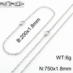 1.8mm Link Silver Chains Wholesale Beacelet Necklace Stainless Steel Rope Chain 750mm Jewelry Set - KS216697-Z
