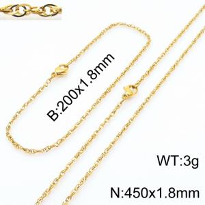 1.8mm Gold Plated Link Chain Beacelet Necklace Stainless Steel Rope Chain 450mm Wholesale Jewelry Set - KS216698-Z