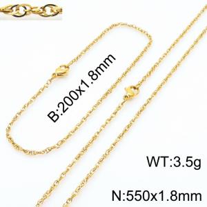 1.8mm Gold Plated Link Chain Beacelet Necklace Stainless Steel Rope Chain 550mm Wholesale Jewelry Set - KS216700-Z